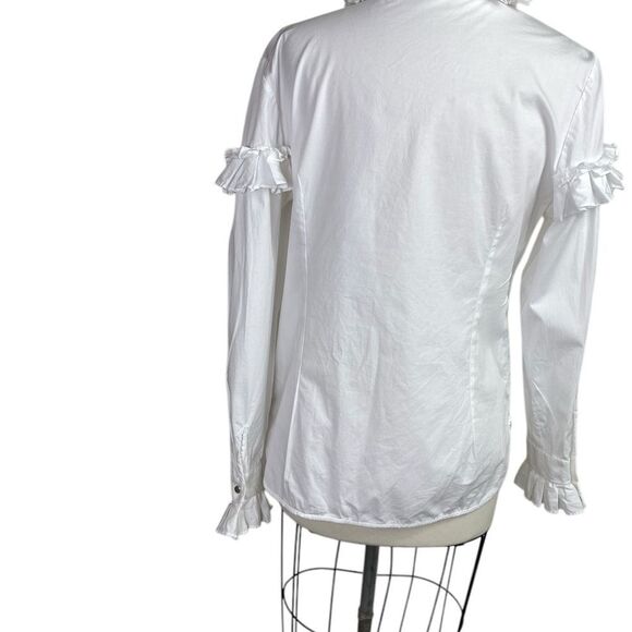Women's White Ruffled Top crisp cotton by Serpil Made In Lebanon - Picture 4 of 8
